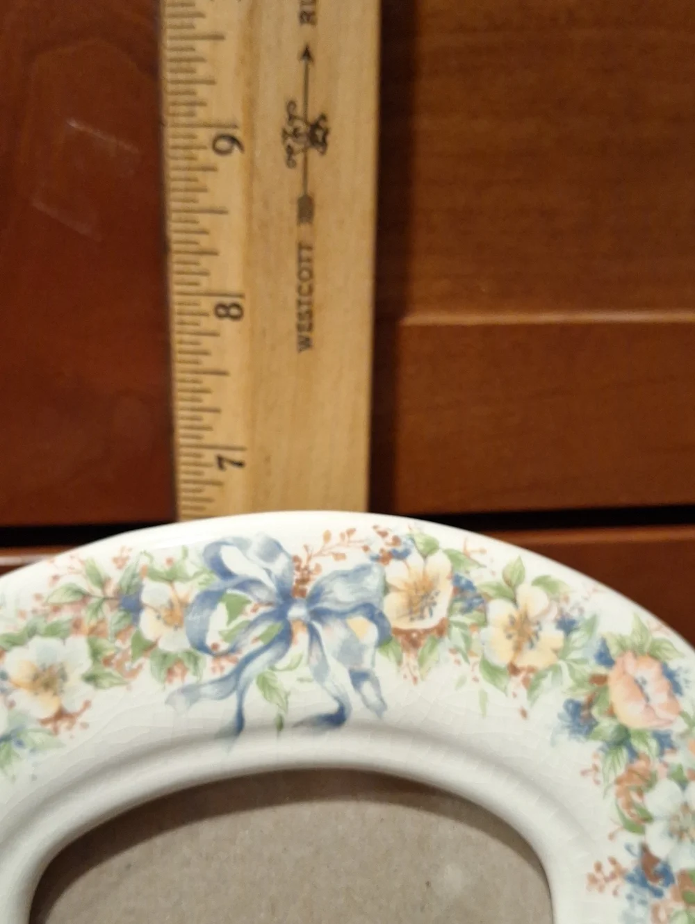 Vtg. Hallmark Floral Bow Ceramic Photo Frame in Cream, Blue And Pink